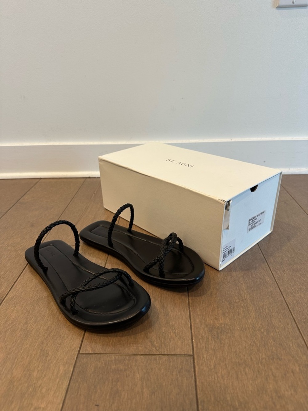 St. Agni black Woven Rope Slide Sandal
